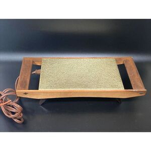 Vintage Tricolator Warming Tray Hot Plate Gold Rectangle HT 610A Walnut Handles